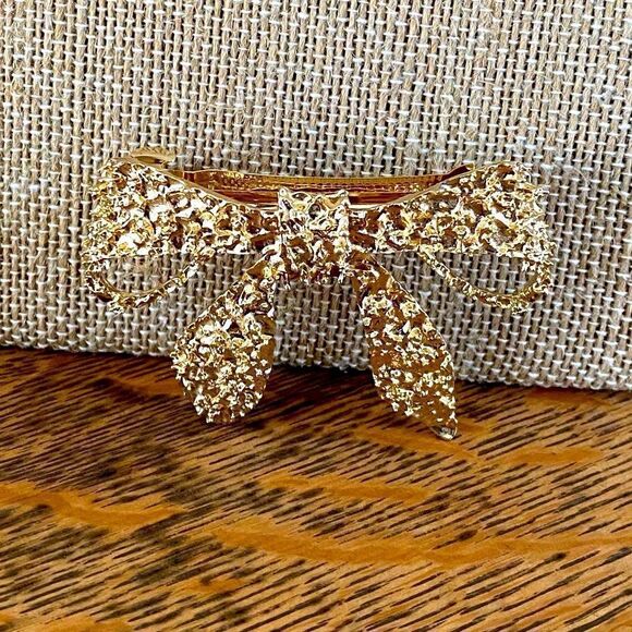 Simply Chrisel Sparkly Gold Bow & Butterfly Hair Clip/Barrette. NWOT - Picture 9 of 13